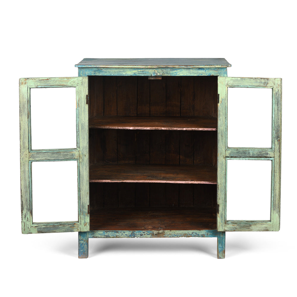 Interior View Of Painted Antique Indian Teak Glazed Book Cabinet From Gujarat - Ca 1920's | Indigo Antiques