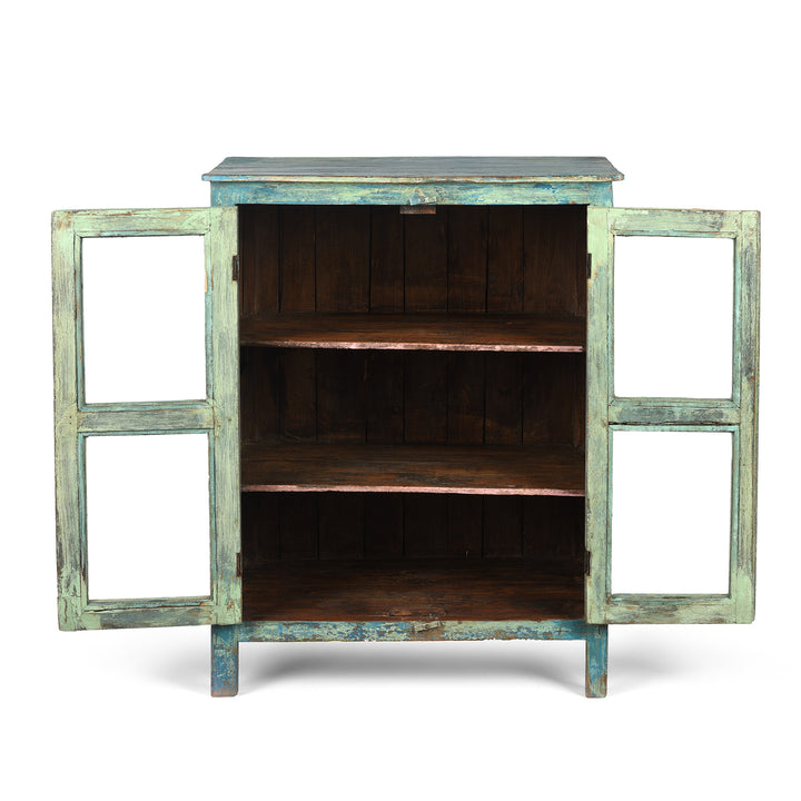 Interior View Of Painted Antique Indian Teak Glazed Book Cabinet From Gujarat - Ca 1920's | Indigo Antiques