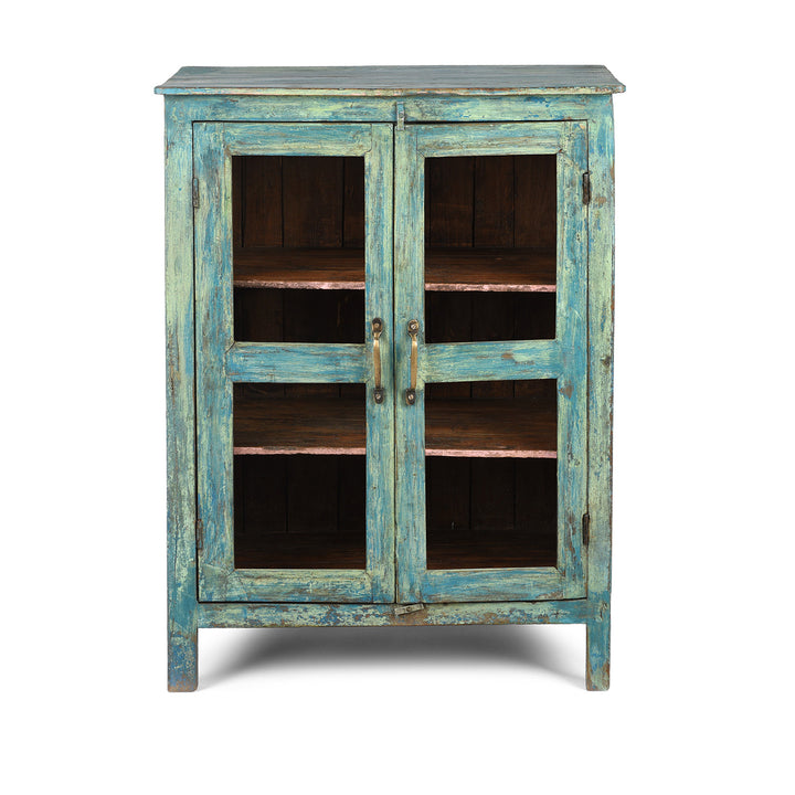 Painted Antique Indian Teak Glazed Book Cabinet From Gujarat - Ca 1920's | Indigo Antiques