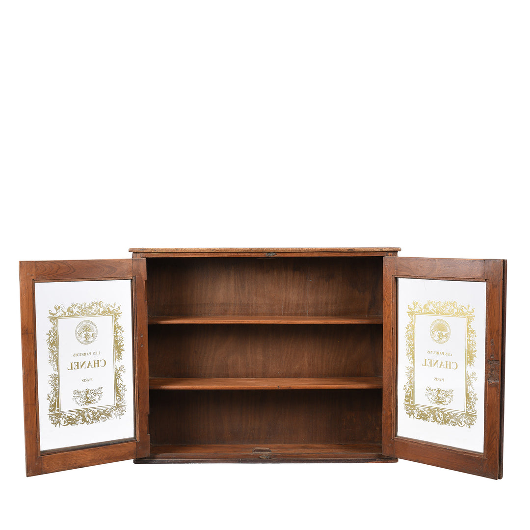 Open Doors View Of Glazed Teak 'Chanel' Wall Cabinet  | Indigo Antiques
