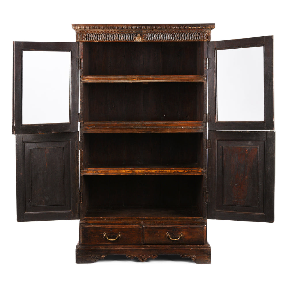 Open Doors View Of Antique Anglo Indian Glazed Book Cabinet | Indigo Antiques