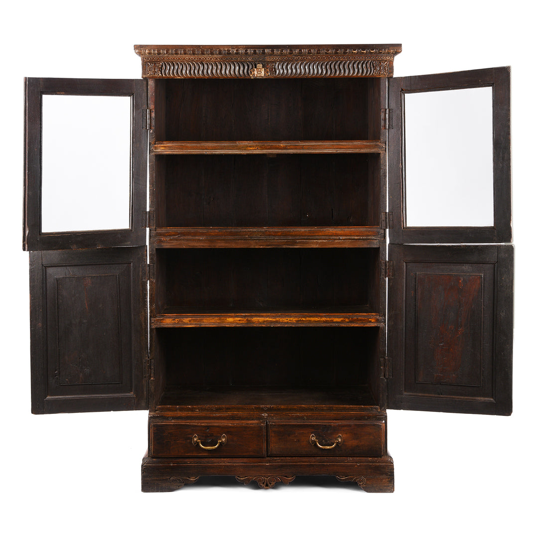 Open Doors View Of Antique Anglo Indian Glazed Book Cabinet | Indigo Antiques