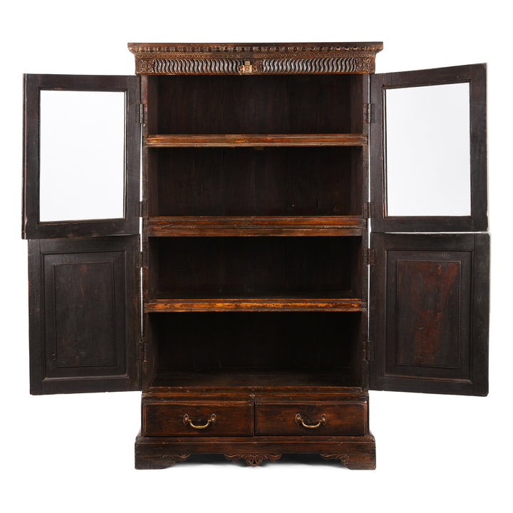 Open Doors View Of Antique Anglo Indian Glazed Book Cabinet | Indigo Antiques