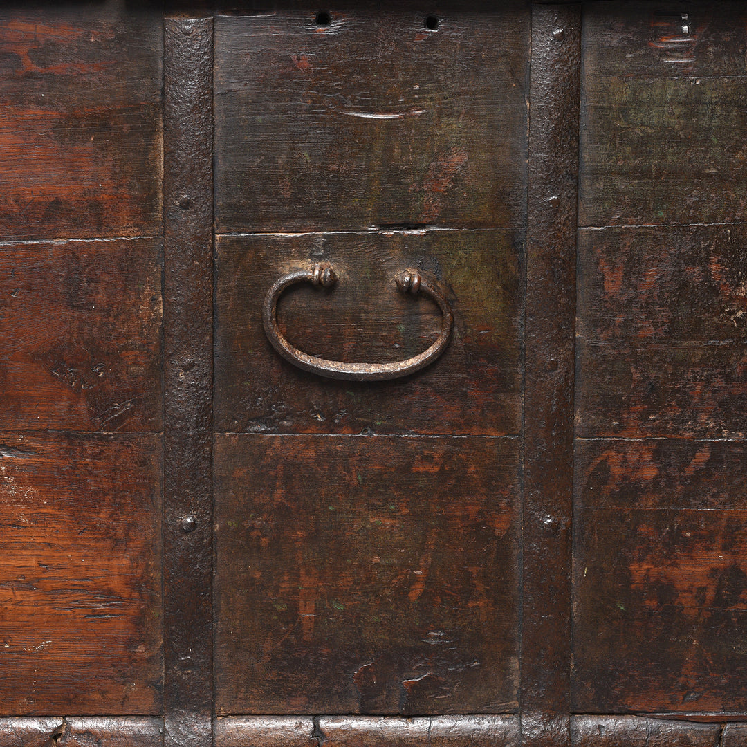 Handle Detail From Antique Painted Iron Bound Teak Chest From Gujarat  | Indigo Antiques