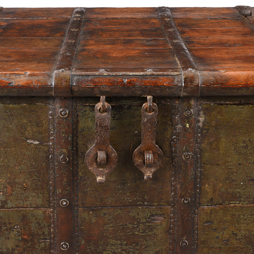 Latch Detail From Antique Painted Iron Bound Teak Chest From Gujarat  | Indigo Antiques