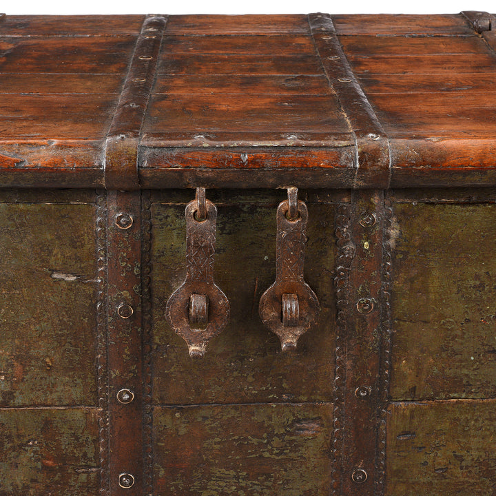 Latch Detail From Antique Painted Iron Bound Teak Chest From Gujarat  | Indigo Antiques