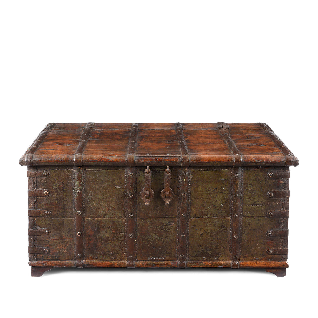 Antique Painted Iron Bound Teak Chest From Gujarat  | Indigo Antiques