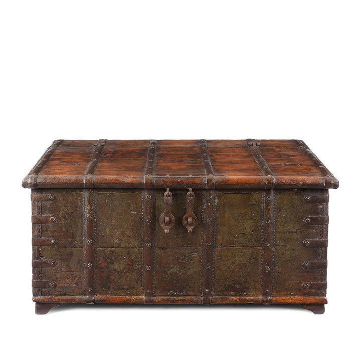 Antique Painted Iron Bound Teak Chest From Gujarat  | Indigo Antiques