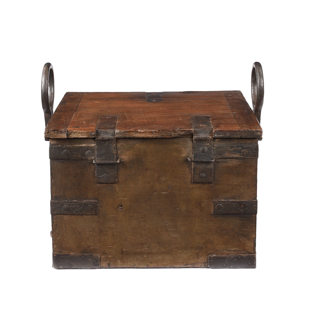 Back Of Iron Bound Teak Ammunition Limber Chest | Indigo Antiques