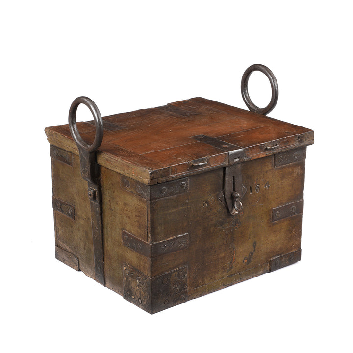 Angled VIew Of Iron Bound Teak Ammunition Limber Chest | Indigo Antiques