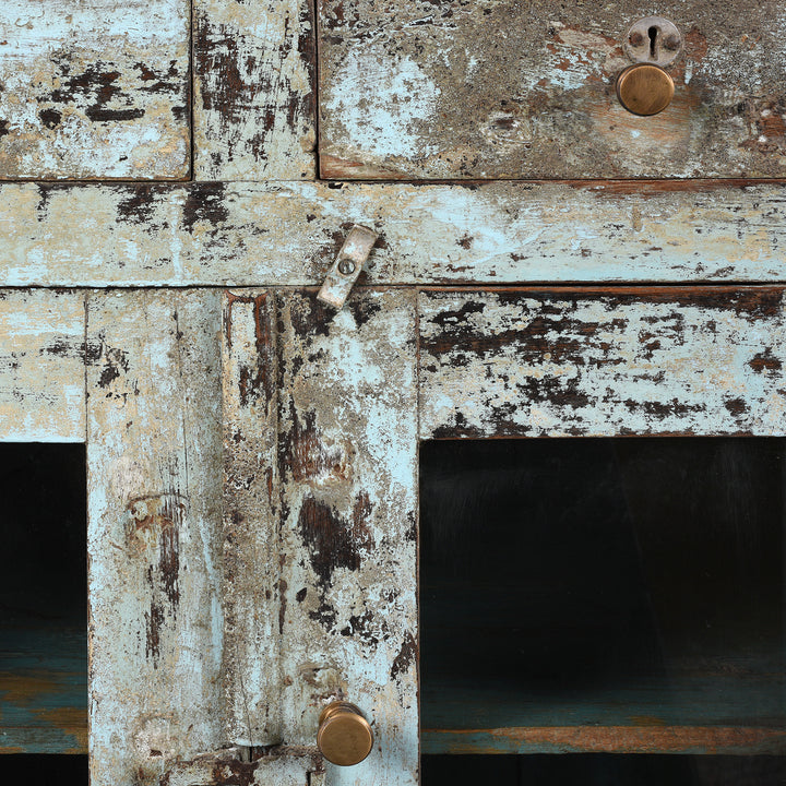 Latch Detail From Old Painted Glazed Sideboard With Green Marble Top | Indigo Antiques