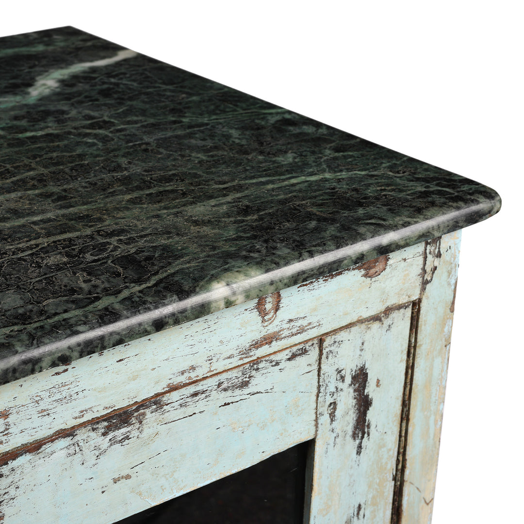 Detail From Old Painted Glazed Sideboard With Green Marble Top | Indigo Antiques