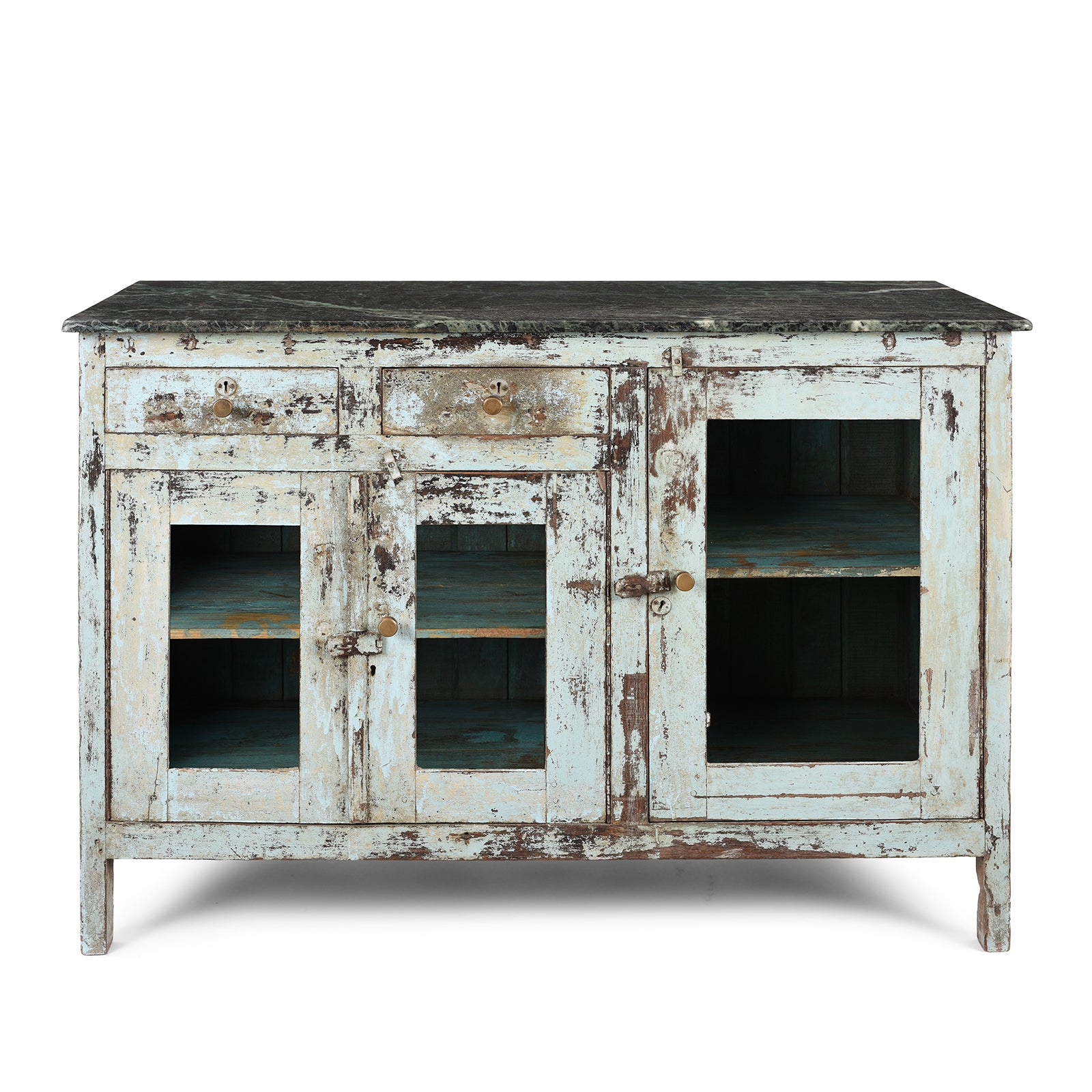 Old Painted Glazed Sideboard With Green Marble Top | Indigo Antiques