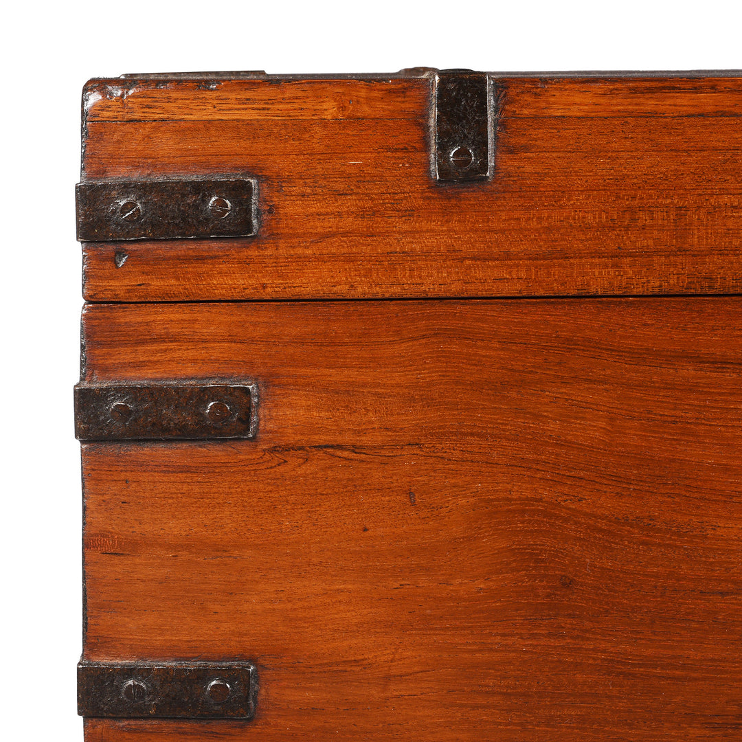 Corner Detail From Antique Iron Bound Teak Military Chest From Rajasthan | Indigo Antiques