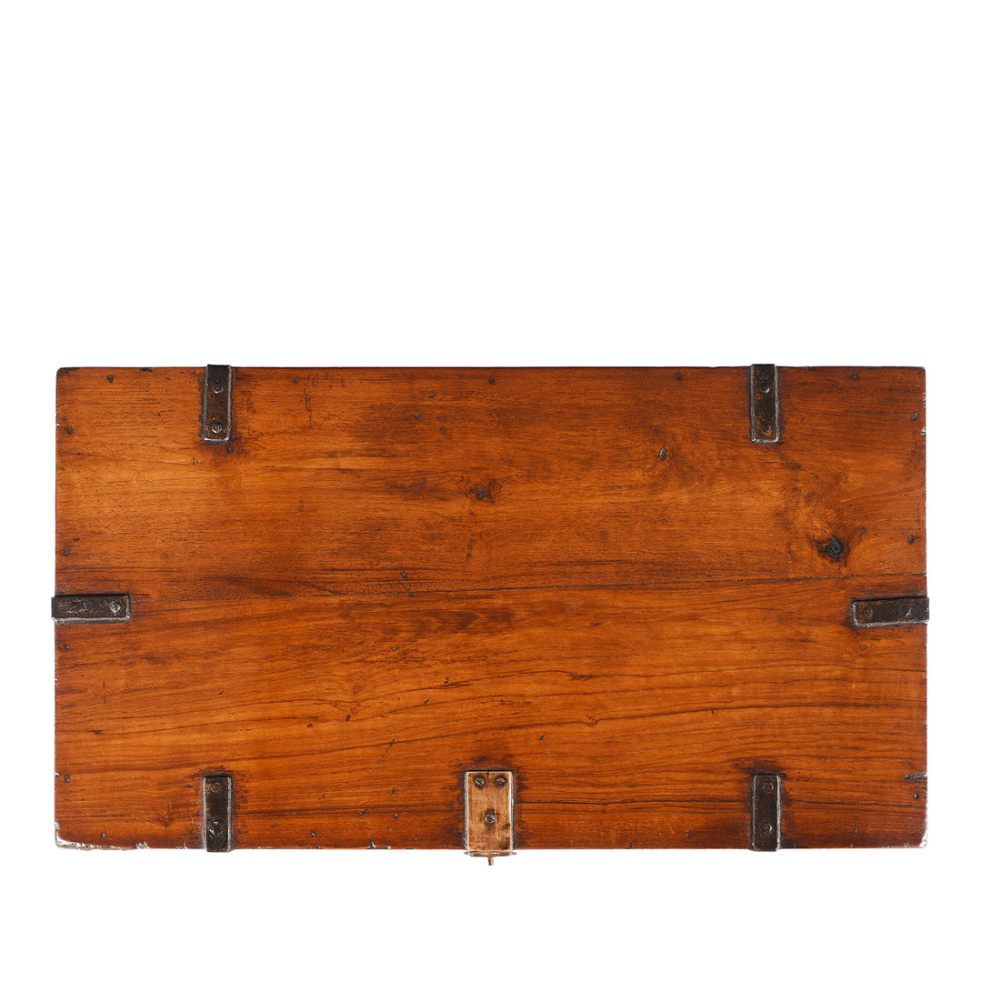 Top Down View Of Antique Iron Bound Teak Military Chest From Rajasthan | Indigo Antiques