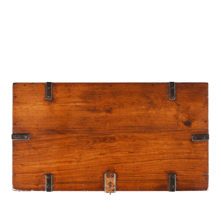 Top Down View Of Antique Iron Bound Teak Military Chest From Rajasthan | Indigo Antiques