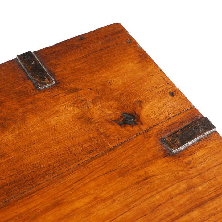 Corner Detail From Antique Iron Bound Teak Military Chest From Rajasthan | Indigo Antiques