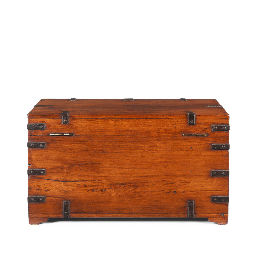 Back Of Antique Iron Bound Teak Military Chest From Rajasthan | Indigo Antiques
