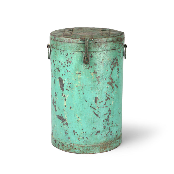 Antique Green Painted Iron Grain Storage Bin From Rajasthan - Ca 1920 | Indigo Antiques