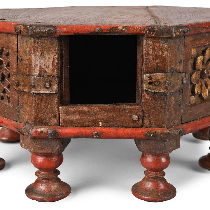 Interior Of Antique Lacquered Octagonal Bajot Low Table From Gujarat | Indigo Antiques