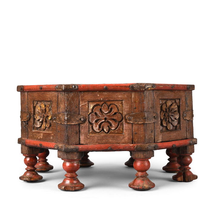 Antique Lacquered Octagonal Bajot Low Table From Gujarat | Indigo Antiques