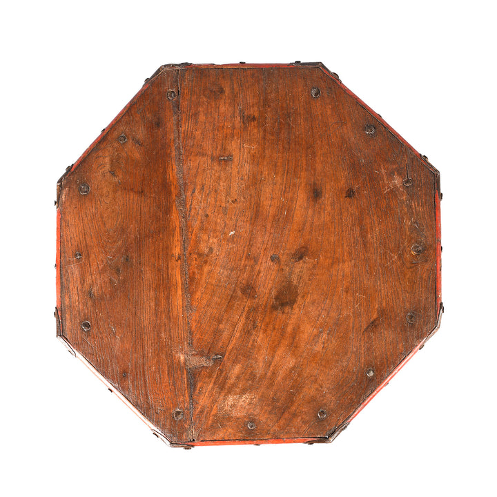 Top Down View Of Antique Lacquered Octagonal Bajot Low Table From Gujarat | Indigo Antiques
