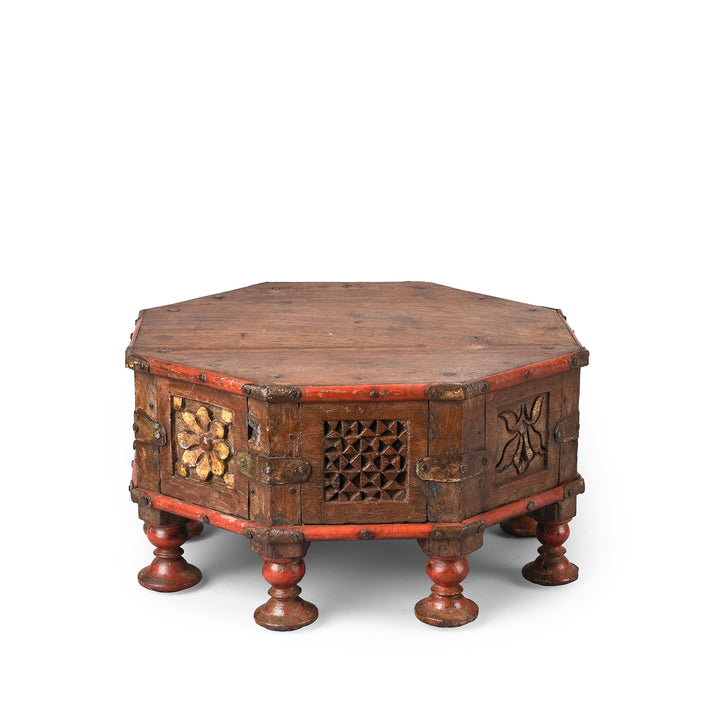 Antique Lacquered Octagonal Bajot Low Table From Gujarat | Indigo Antiques