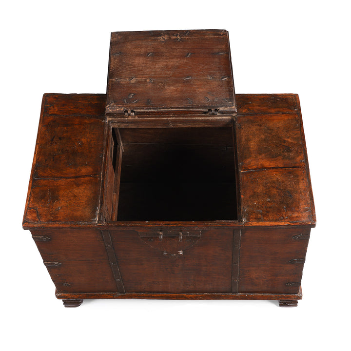 Open Lid View Of Antique Iron Bound Teak Chest From Gujarat | Indigo Antiques