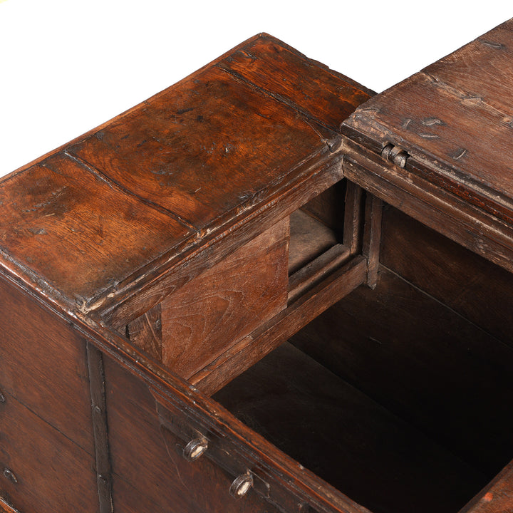 Compartment View Of Antique Iron Bound Teak Chest From Gujarat | Indigo Antiques