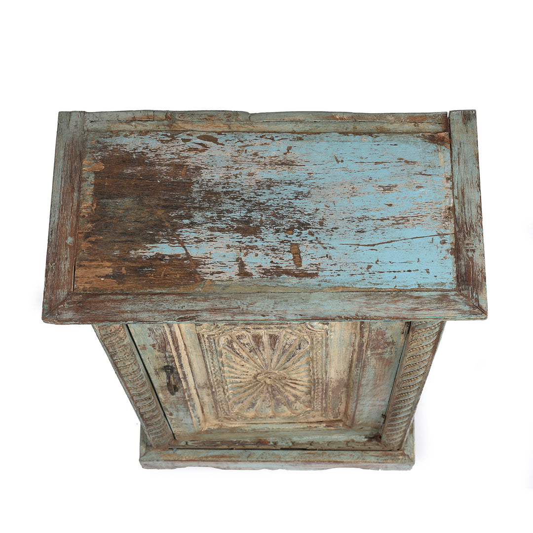 Top Down View Of Sunburst Bedside Cabinet Made From Reclaimed Teak | INDIGO ANTIQUES