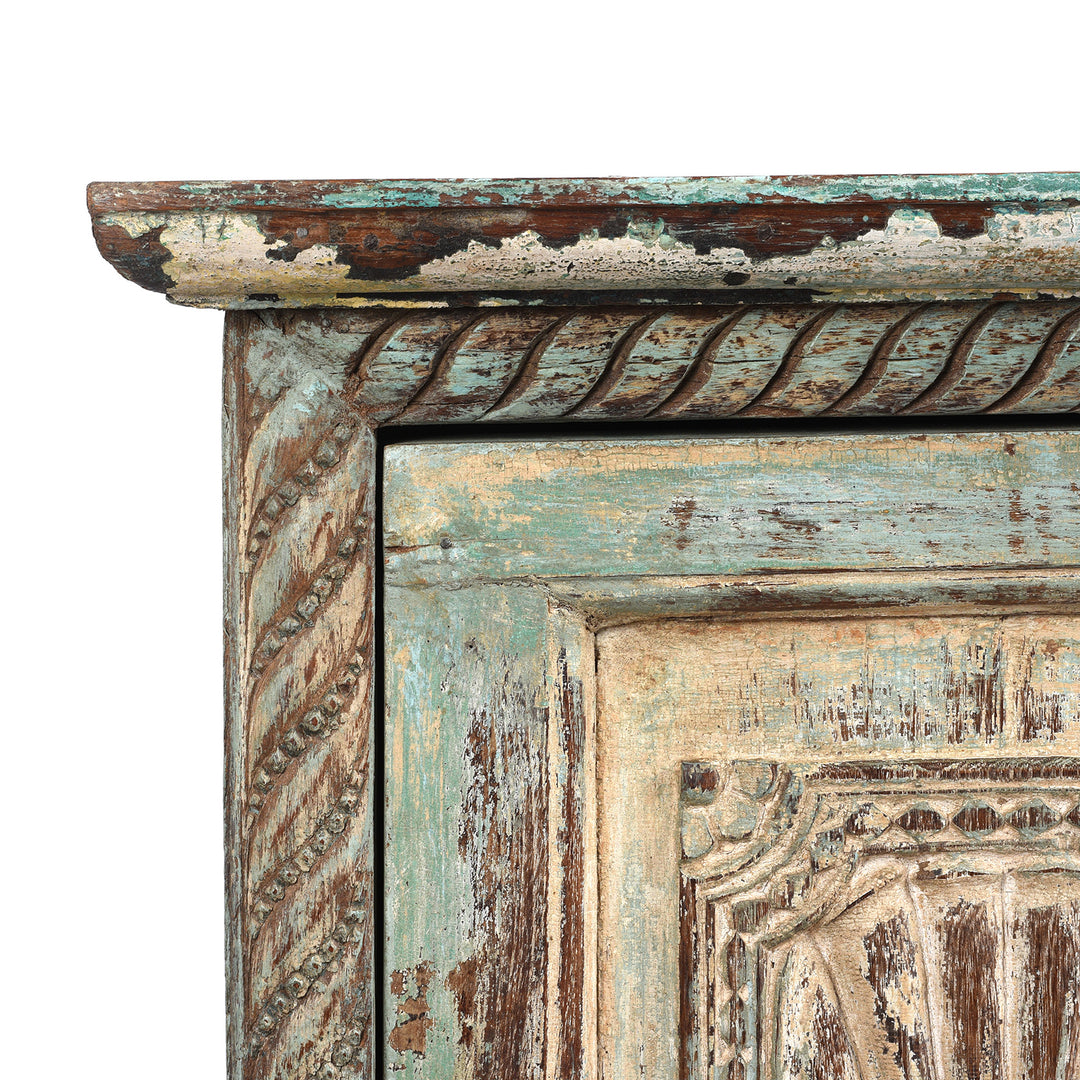 Corner Detail From Sunburst Bedside Cabinet Made From Reclaimed Teak | INDIGO ANTIQUES