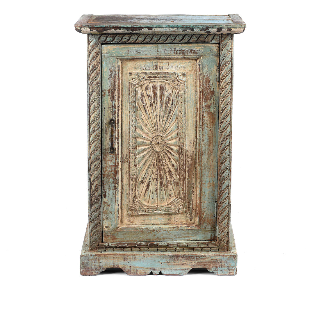 Sunburst Bedside Cabinet Made From Reclaimed Teak | INDIGO ANTIQUES