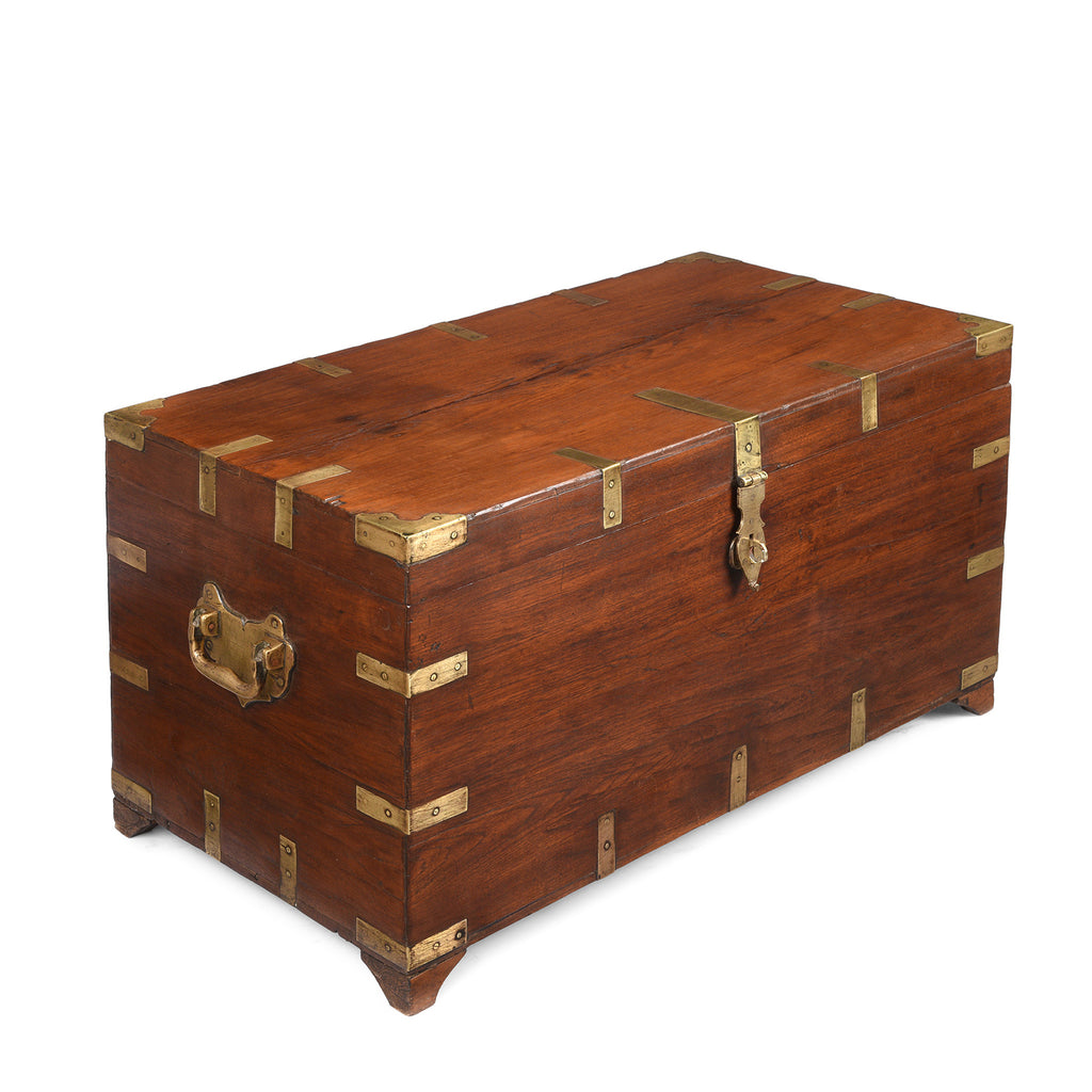 Brass Bound Teak Military Chest From Rajasthan - 19th Century