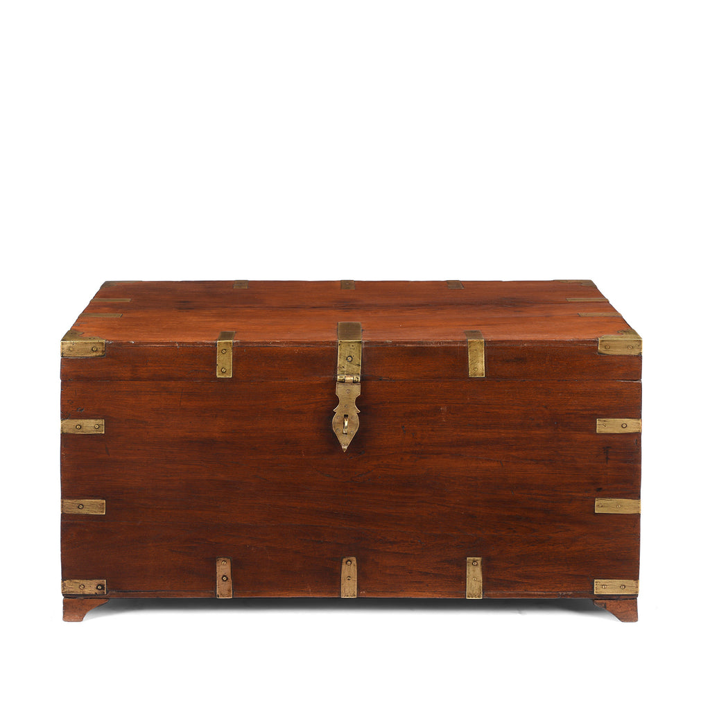 Brass Bound Teak Military Chest From Rajasthan - 19th Century