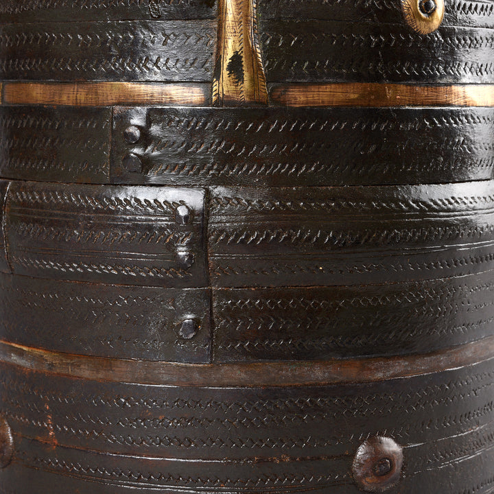 Detail From Iron Grain Measure With Brass From Rajasthan | Indigo Antiques