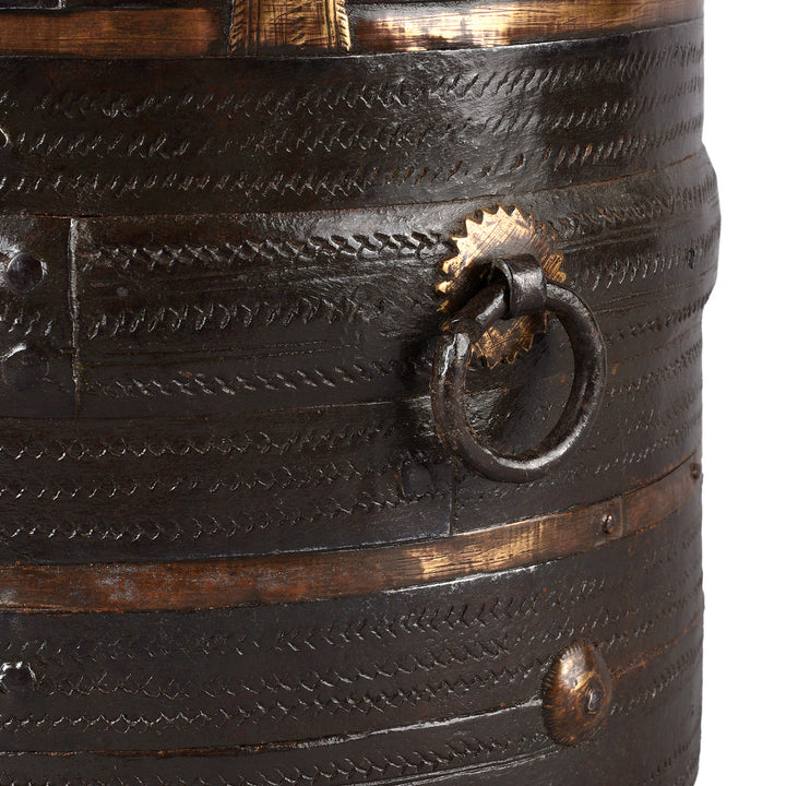 Handle Detail From Iron Grain Measure With Brass From Rajasthan | Indigo Antiques