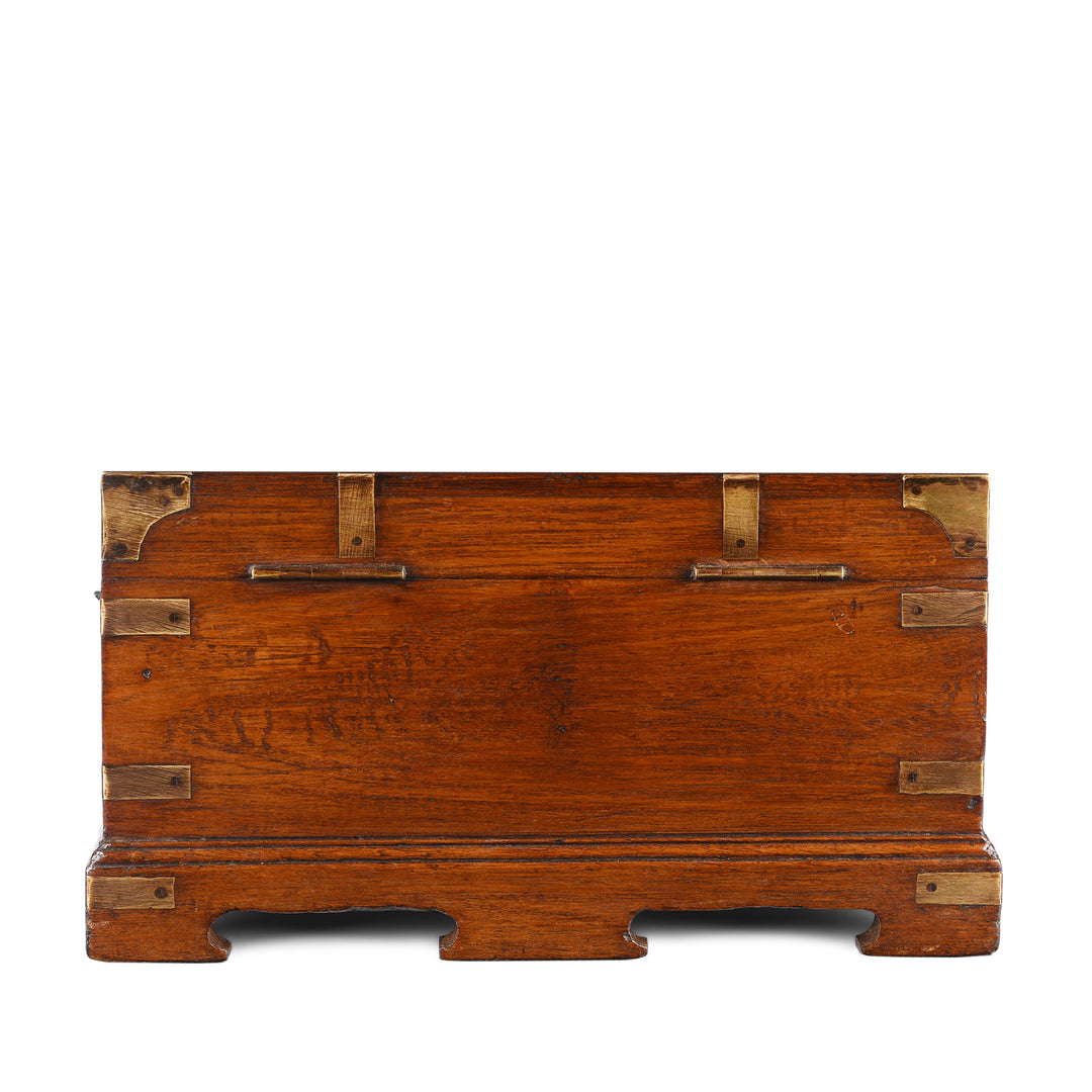 Back of Antique Brass Bound Teak Jewellery Box From Rajasthan | Indigo Antiques