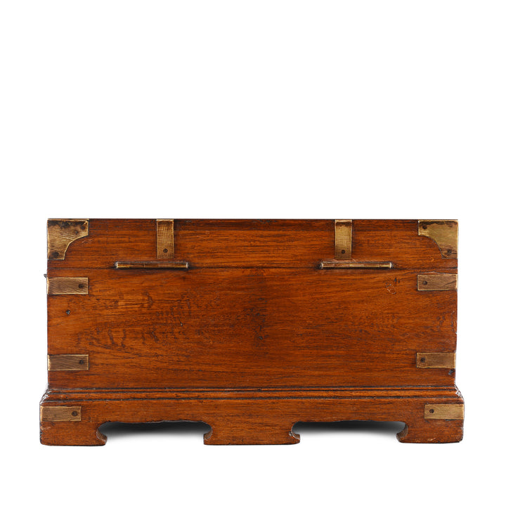 Back of Antique Brass Bound Teak Jewellery Box From Rajasthan | Indigo Antiques