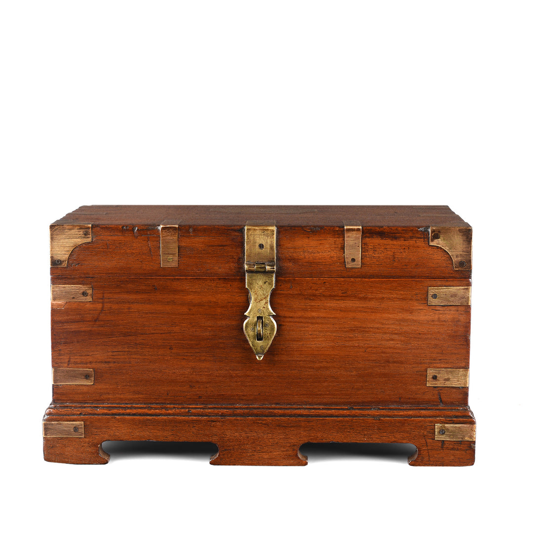 Antique Brass Bound Teak Jewellery Box From Rajasthan | Indigo Antiques
