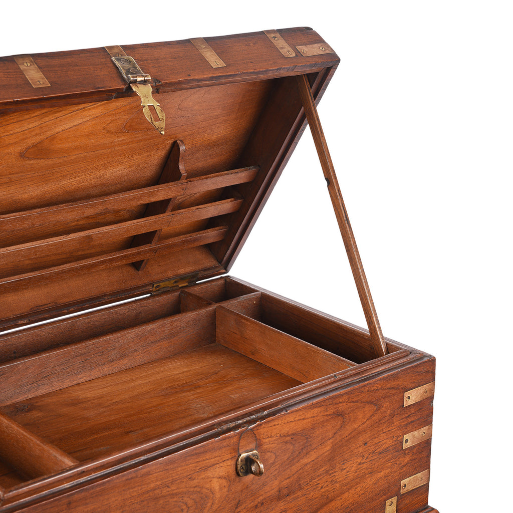Brass Bound Teak Campaign Box From Rajasthan - 19th Century