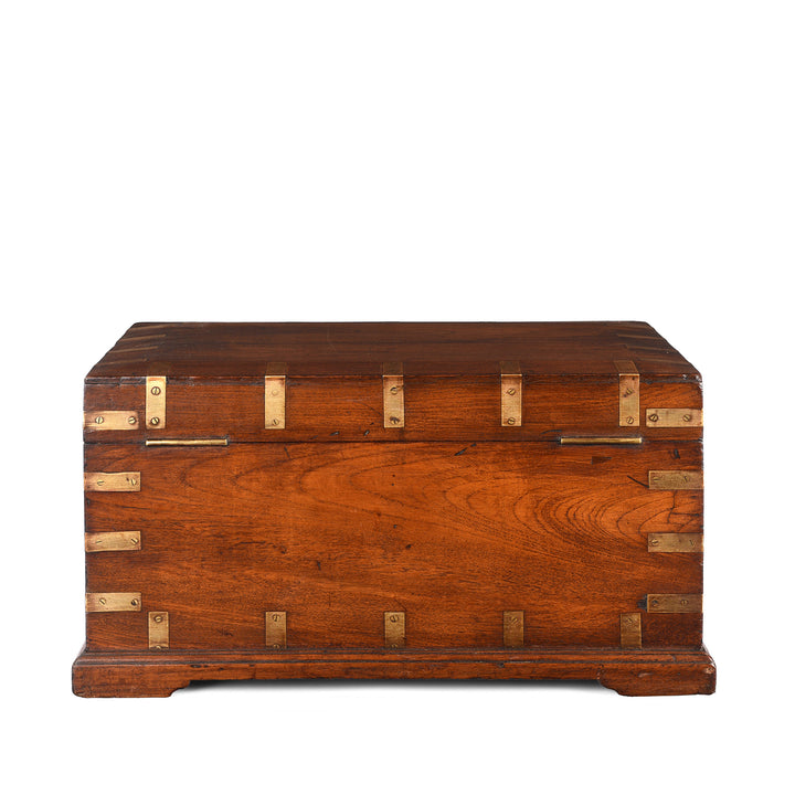 Back of Antique Brass Bound Teak Jewellery Box From Rajasthan | Indigo Antiques