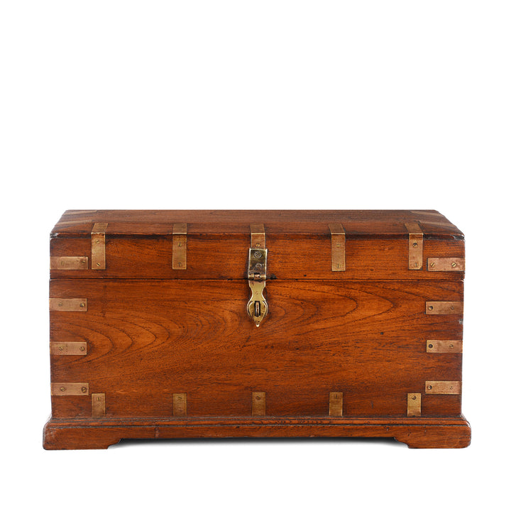 Antique Brass Bound Teak Jewellery Box From Rajasthan | Indigo Antiques