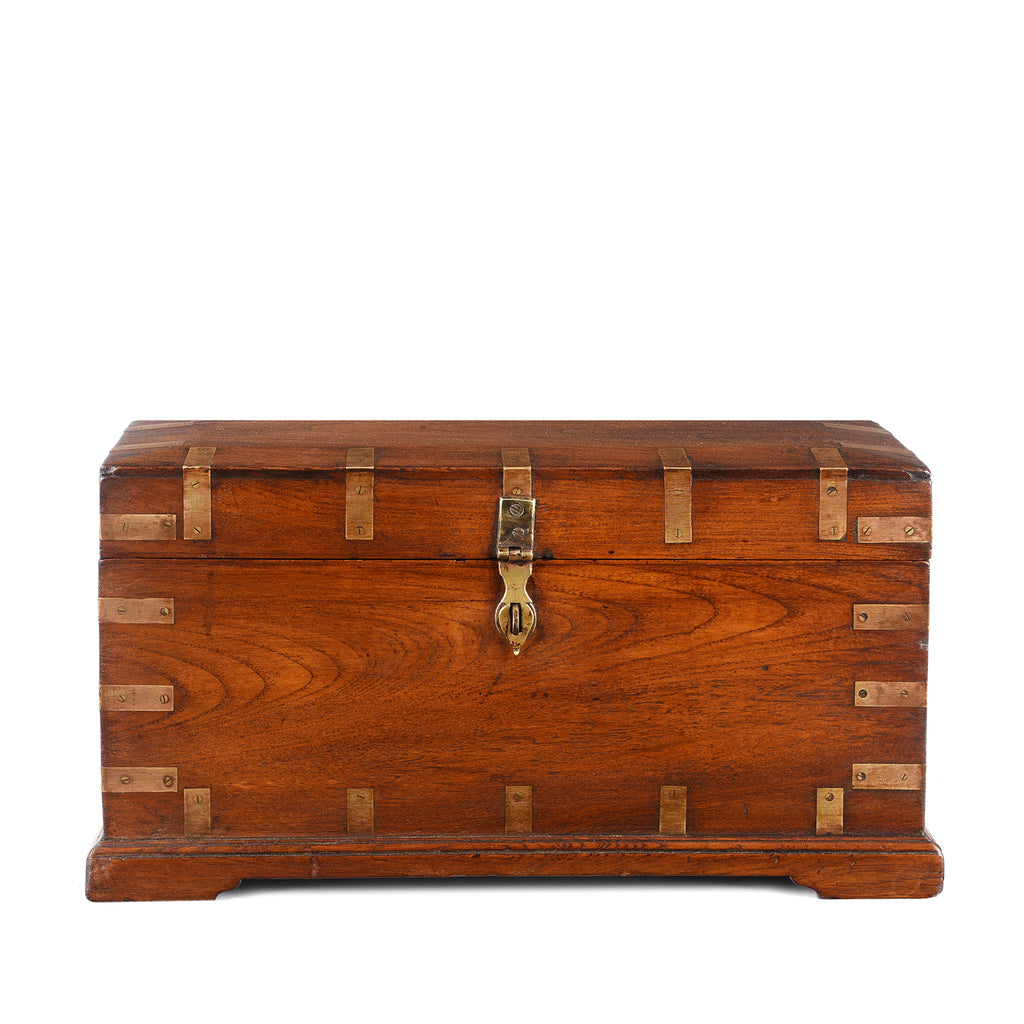 Brass Bound Teak Campaign Box From Rajasthan - 19th Century
