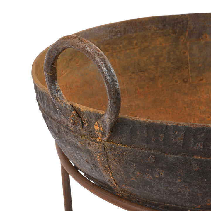 Handle Detail From Old Indian Original Kadai Fire Bowl - 86cm diameter | Indigo Antiques