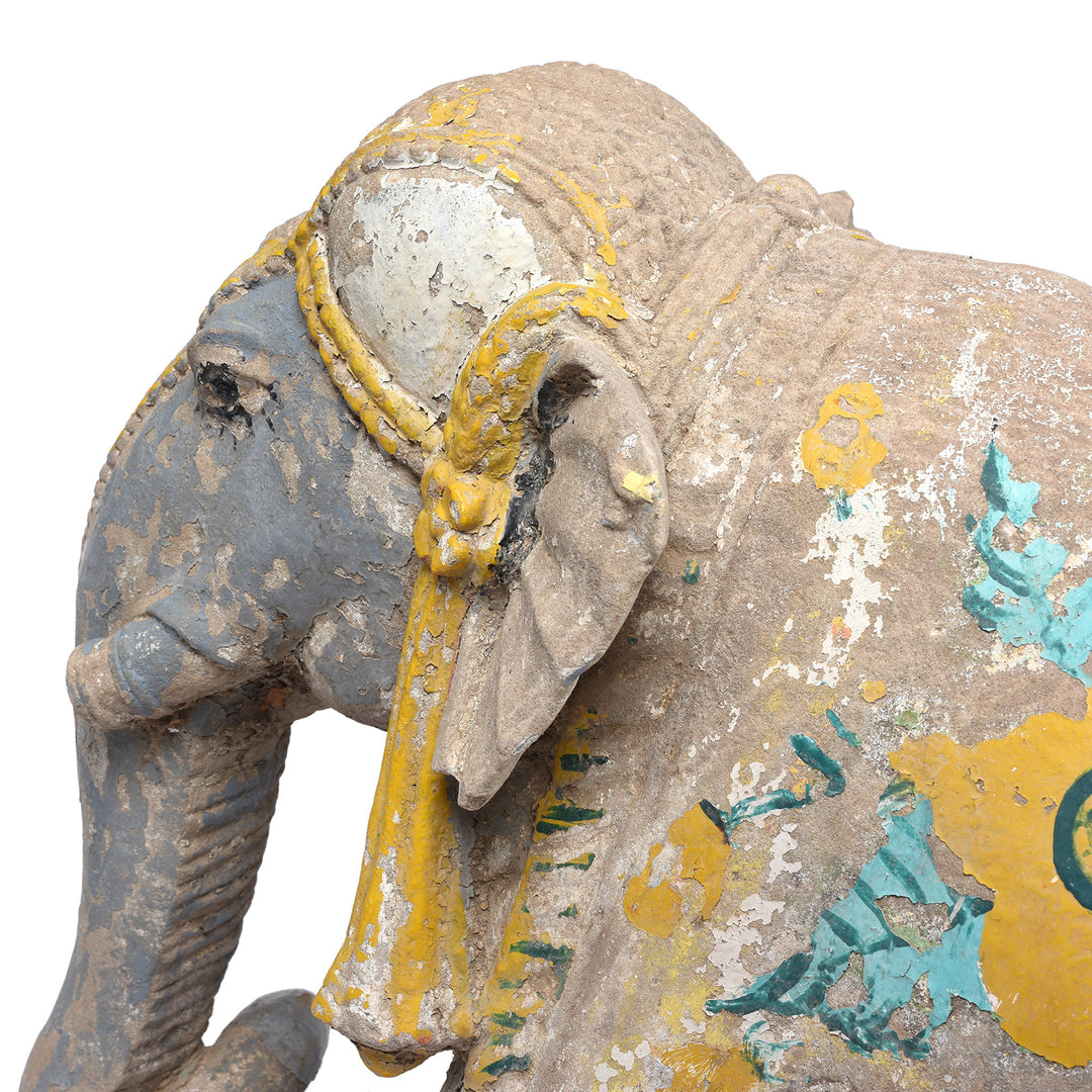 Detail From Option 1 Antique Painted Stone Elephants From Kutch - Late 19th Century | Indigo Antiques