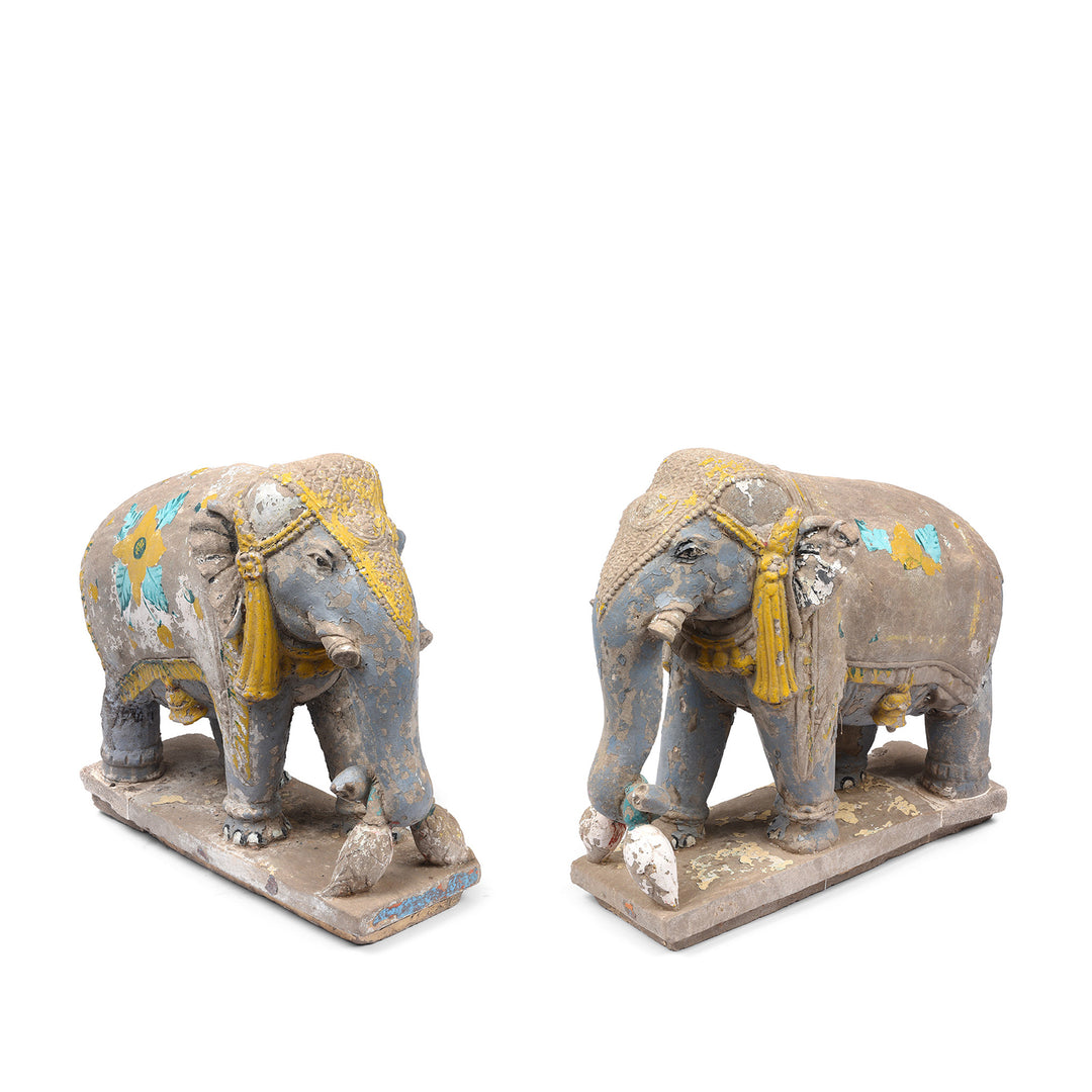 Antique Painted Stone Elephants From Kutch - Late 19th Century | Indigo Antiques