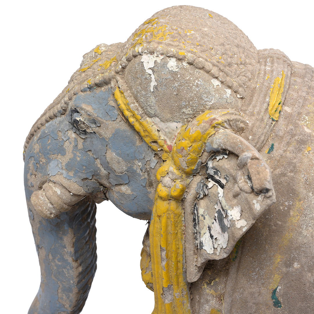 Face detail From Option 2 Antique Painted Stone Elephants From Kutch - Late 19th Century | Indigo Antiques