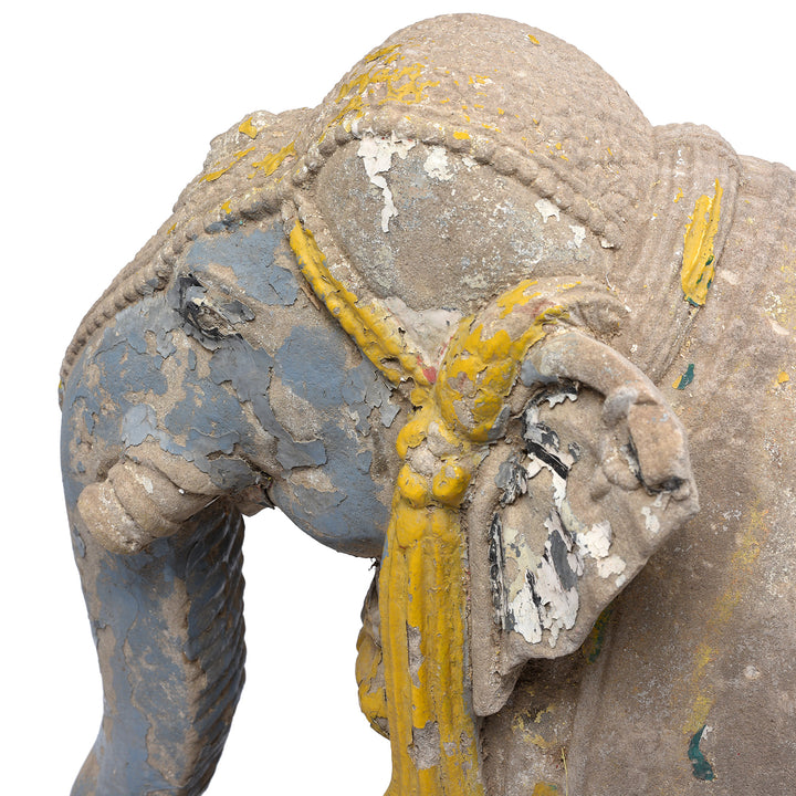 Face detail From Option 2 Antique Painted Stone Elephants From Kutch - Late 19th Century | Indigo Antiques