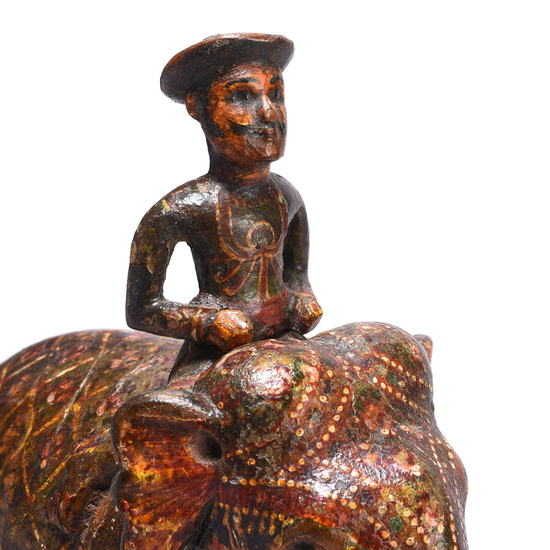 Mahout Detail From Antique Polychromed Elephant & Mahout Figure From Surat - 19th Century | Indigo Antiques