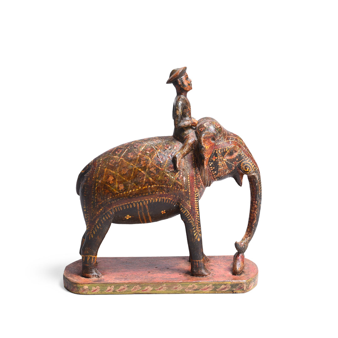 Antique Polychromed Elephant & Mahout Figure From Surat - 19th Century | Indigo Antiques